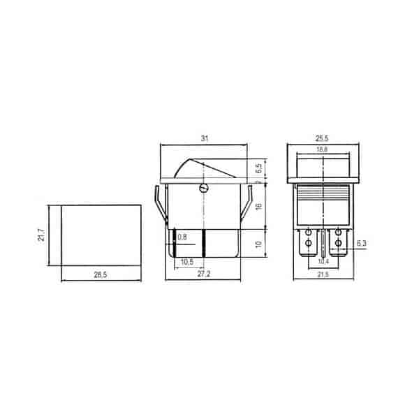 Vippeafbryder 250V/15A, 2 x ON/ON, 6 ben, sort