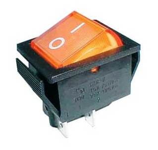 Vippeafbryder 250V/15A, 2 x ON/OFF, 4 ben, gul/sort