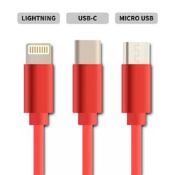 Oprullelig USB Kabel 3i1 USB-C/Lightning/Micro-USB 1.2 meter. Nem opladning af flere typer mobiltelefon, kamera og meget mere. F