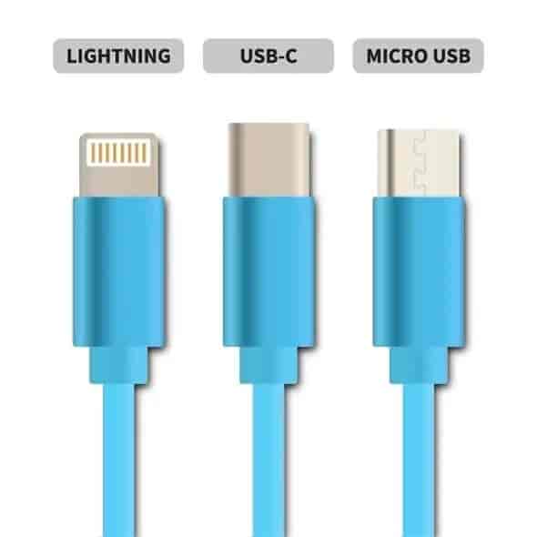 3in1 USB charge cable Micro USB,Lightning,USB-C. 1.1 m.