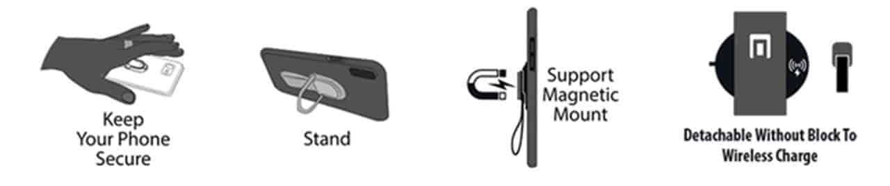 Kompatibel med magnetisk mobilholder i bilen samt trådløse opladere. Smartphone finger strop Guld/ Sort