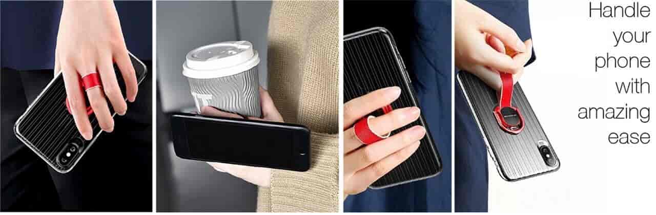Fingerstrap - Håndter din mobil på en lidt smartere måde med Finger Strop - Finger Grip. Fingerstrop til smartphone. Sort/ Rose