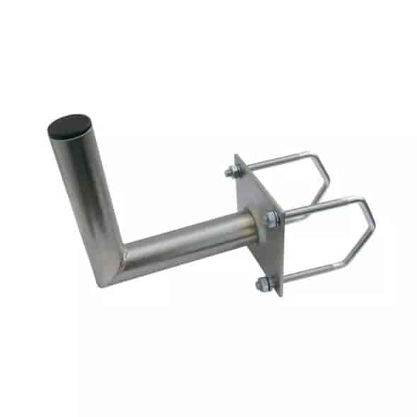 Balcony - wall mount Ø42/350/160 mm. electroplatedUniversal 90 degrees angle balcony mount for mounting antenna, satellite dish, camera and more. Can be mounted on items up to 85x85 mm. Provides a distance to the attachment point of 350 mm. and has a working height of 160 mm. Diameter Ø42 mm. Universal mounting brackets included.N.A.
