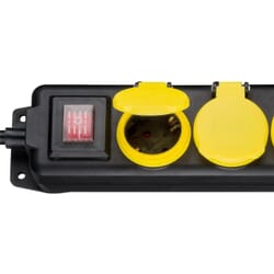 IP44 Splashproof outdoor power rail/socket with switch, 5 holes, 3 metersOutdoor power rail. IP44 Splash-proof outdoor power extension cable with illuminated switch. Robust design that can be hung or screwed on. 230 Volt outdoor power rail that can withstand a load of up to 3680 Watts.goobay