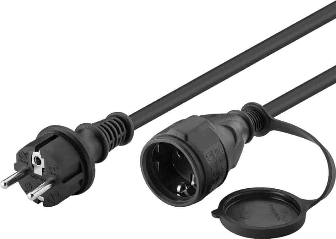 Power cable 5 m, black, 5 m - Safety plug (Type F, CEE 7/4)  Safety socket (Type F, CEE 7/4)