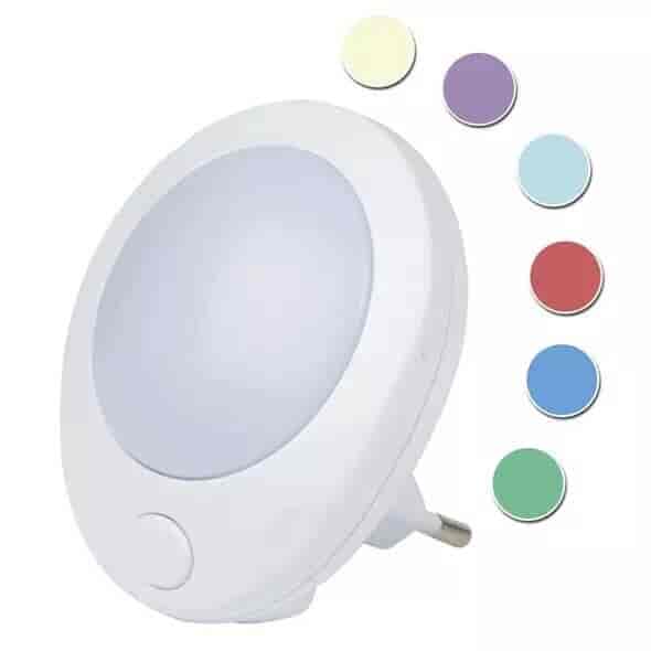LED Night light for the children's room. Sliding color change. 230VLED Night light for the children's room. Discreet little night light that provides a nice and soothing light that quietly switches between 5 different color shades (red, blue, green, purple and white). On-off switch on front.N.A.