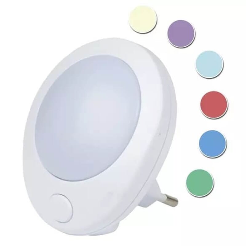 LED Night light for the children's room. Sliding color change. 230VLED Night light for the children's room. Discreet little night light that provides a nice and soothing light that quietly switches between 5 different color shades (red, blue, green, purple and white). On-off switch on front.N.A.