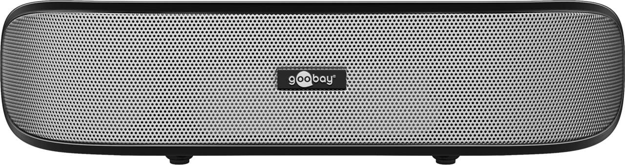 SoundBar stereo speaker with USB plug, BlackEasy, stylish, and compact - this is how beautiful an appealing sound upgrade for notebooks and tablets can look! The compact 2-way speaker has a passive subwoofer membrane and, with its digital amplifier, it offers remarkable sound and appealing volume. The integrated sound card makes it completely plug 'n play ready via USB with any appropriately equipped PC, Mac, monitor, or TV. Alternatively, the SoundBar can also be connected to many smartphones or tablets via a classic AUX connection and can even run for several hours on battery when you're on the go.goobay