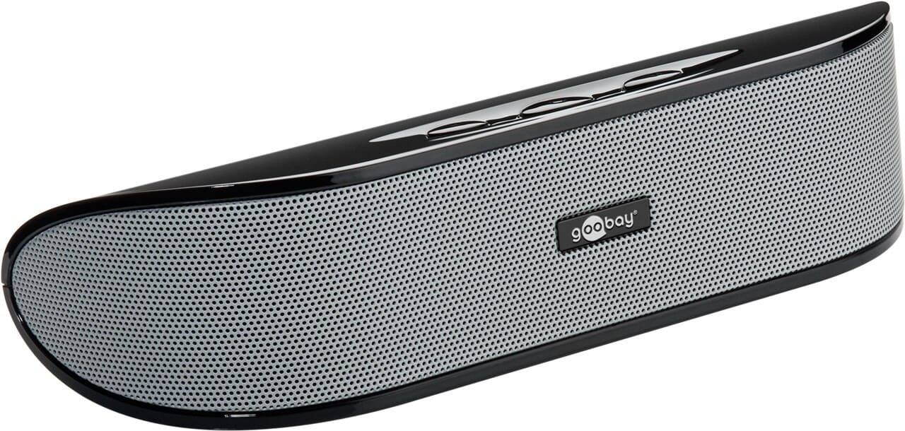 SoundBar stereo speaker with USB plug, BlackEasy, stylish, and compact - this is how beautiful an appealing sound upgrade for notebooks and tablets can look! The compact 2-way speaker has a passive subwoofer membrane and, with its digital amplifier, it offers remarkable sound and appealing volume. The integrated sound card makes it completely plug 'n play ready via USB with any appropriately equipped PC, Mac, monitor, or TV. Alternatively, the SoundBar can also be connected to many smartphones or tablets via a classic AUX connection and can even run for several hours on battery when you're on the go.goobay
