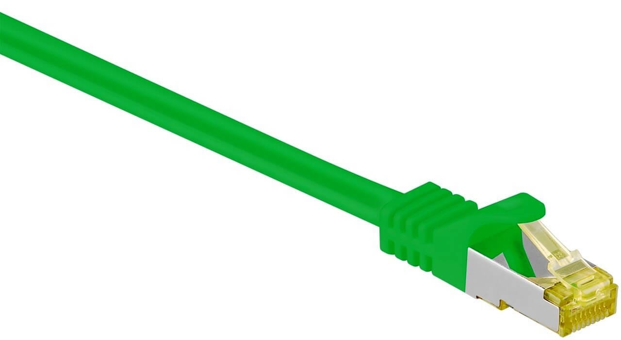 1.0 Meter - Netværkskabel CAT 6A S/FTP, 500 MHz med CAT 7 rå-kabel, grøngoobayCAT6A Grøn HighSpeed-netværkskabel (10/100/1000/10000 Mbit) specielt til spillekonsoller med billeder i høj opløsning (4k / 120Hz, 8k / 60Hz) såsom Sony Playstation 5 (PS 5) eller Microsoft Xbox X men naturligvis også til alt andet der kræver båndbredde og høj hastighed. 