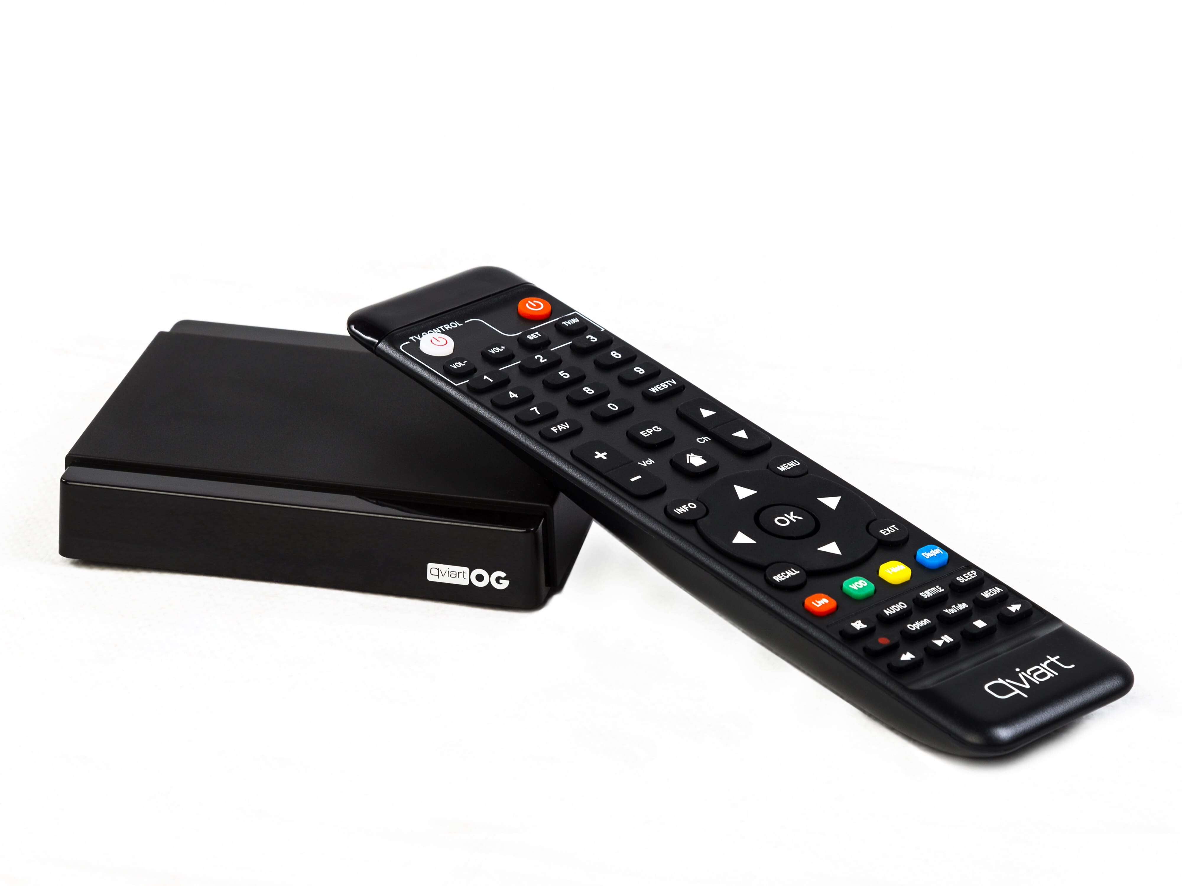 Qviart OG IPTV boks Linux 1080p 60fps H.265 HDTVQVIART LUNIXIPTV modtagere Sort Qviart OG er en kraftfuld, stabil og hurtig OTT Linux 1080p 60fps H.265 IPTV boks med en meget brugervenlig grænseflade til dem, der ønsker det enkle og effektive i en billig HD IPTV-modtager. Det fantastiske design og udviklingen af App'en QTV Online TV (Stalker) gør at du får den bedste tv-oplevelse i en IPTV-modtager. IPTV-funktioner som Xtream og M3U garanterer en fuld IPTV-oplevelse i en meget lille, men kraftig modtager.  Super boks der er hurtigere end andre gode IPTV bokse. - Se også OG2 4K hvis du overvejer at anskaffe en IPTV boks.