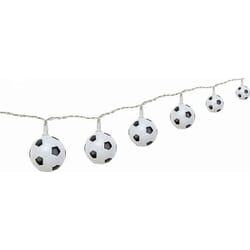 LED light chain 10 x football, 5.2 metersDecorative LED light chain with 10 x footballs. Footballs are 5 cm. in diameter and placed with 30 cm. distance on the 5.2 meter long wire. 8 different lighting functions. IP44 - suitable for both indoor and outdoor use. Connects to a 230 volt socket. Create a nice atmosphere when the boys gather...goobay