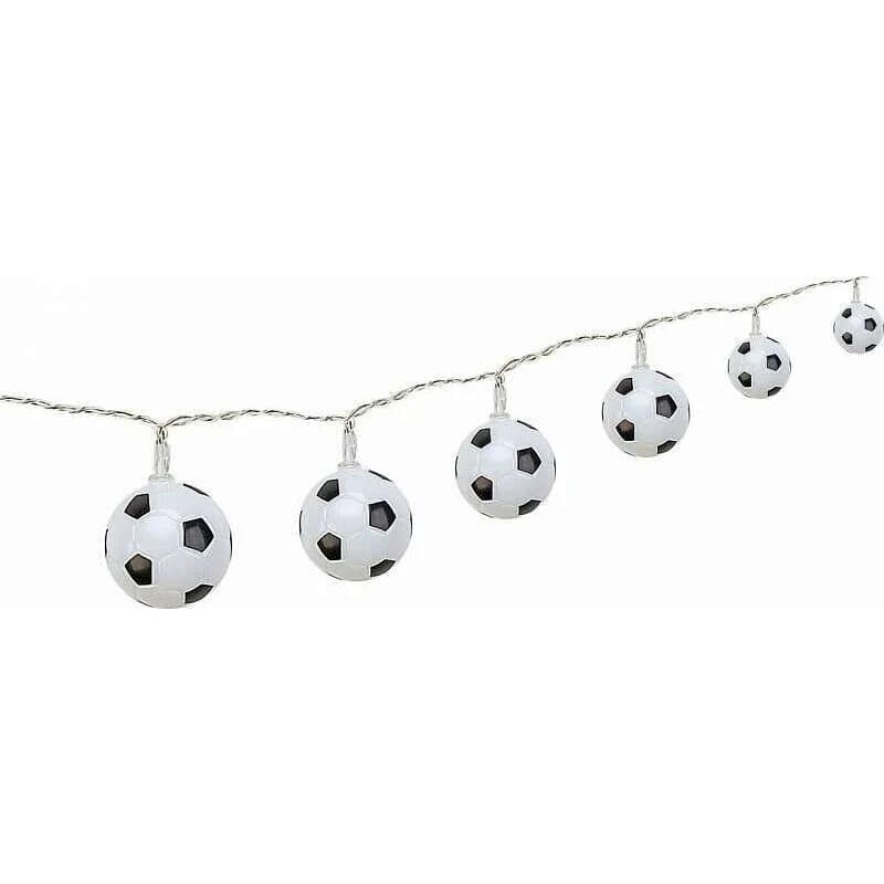 LED light chain 10 x football, 5.2 metersDecorative LED light chain with 10 x footballs. Footballs are 5 cm. in diameter and placed with 30 cm. distance on the 5.2 meter long wire. 8 different lighting functions. IP44 - suitable for both indoor and outdoor use. Connects to a 230 volt socket. Create a nice atmosphere when the boys gather...goobay