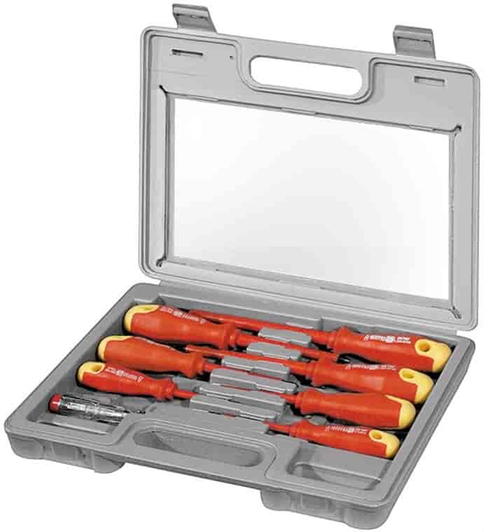 Electric-screwdriver-set,isolated, 8 pcs.Electric-screwdriver-set,isolated, 8 pcs.Hardened toolsteel, incl. voltage-testerFixPOINT