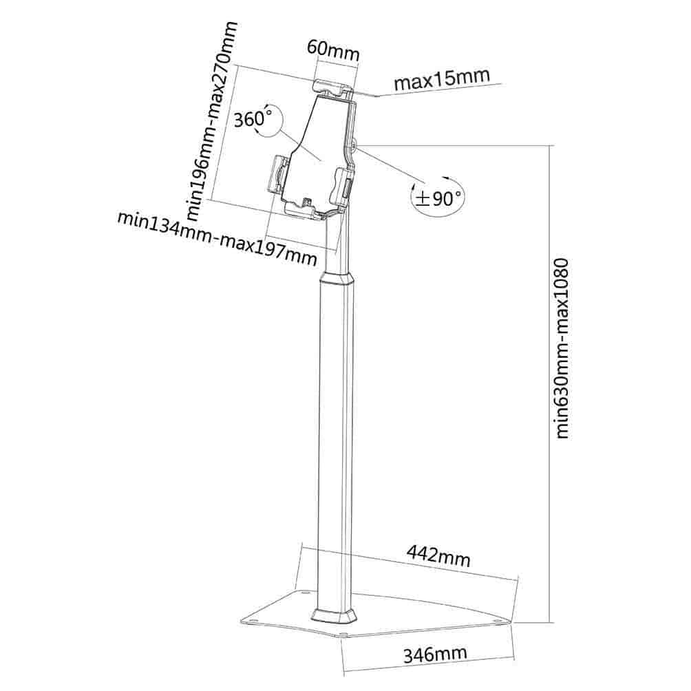 Drawing - Floor stand for iPad / tablets 7.9 "-10.5". Anti-theft, perfect for sales area and public environments.
