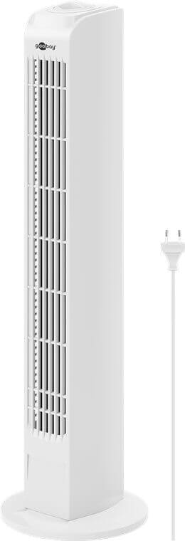 Smart tower fan with three power levels. 230V/45W, WhiteSmart tower fan with three power levels, very simple and easy operation This powerful tower fan has a 45-watt electric motor. and is super easy to operate. Just select one of the 3 steps and the fan is running. Enjoy a nice cooling breeze. Instructions for use included.goobay