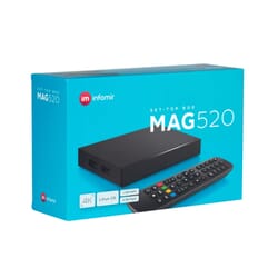 MAG520w3 IP TV Internet Streamer HEVC H.265 4K UHD 60FPS Linux USB 3.0 LAN HDMIMAG 520w3 is a powerful and cost-effective solution for fast access to IPTV / OTT projects. The set-top box is equipped with an ARM Cortex-A53 processor with the Amlogic S905X2 chipset as well as with a built-in HEVC codec so that 4K quality videos can be viewed at 60 FPS without overloading the network or chopping. MAG520w3 is Linux-based and among the latest products from MAG. The MAG 520w3 IP TV box offers pure surround sound thanks to the integrated eight-channel Dolby Digital Plus sound system. MAG520w3 plays from a variety of media sources including PC and NAS in a local area network, Stream Media Protocols (RTSP, RTP, UDP, HTTP), via USB. Note: MAG 520w3 is not pre-programmed and does not contain IPTV channels. You thus have a free choice to choose your own IPTV provider. Infomir