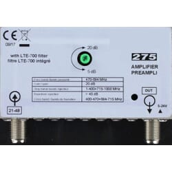 Antenna amplifier LTE-700 with LTE / 4G filter, 5-20 dB, 0-24 Volts
