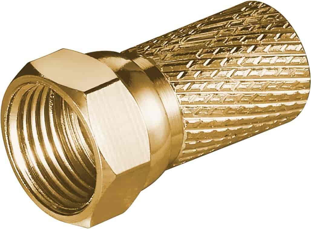08127 F-stik, 7 mm. ForgyldtF-connector, twist-on type 7.0 mm., copper-gold-plated, big nut. goobay