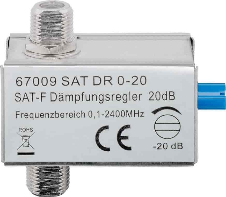 Dæmpeled med DC gennemgang. 0-20 dB justerbar. Til antenne og parabolinstallation.