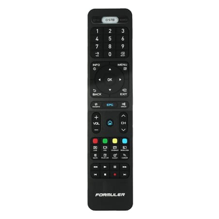 Formuler original fjernbetjening til Formuler IPTV bokse Z7+ 5G Z8 ZX 5G S Turbo mfl.Original Formuler remote control for various Formuler Android IPTV boxes. The remote control is kept in simple black and has an ergonomic and rounded, light grip design. The original remote control for Formuler IPTV media player boxes also has a lightweight button layout and contains all the features needed to operate the IPTV boxes. Fits Formuler Z Prime 4K, Formuler Z7 + 4K, Formuler Z7 + 5G 4K, Formuler Z8 5G 4K, Formuler ZX 4K, Formuler ZX 5G 4K and Formuler S Turbo.Formuler