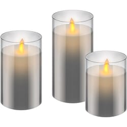 LED wax candle in glass, create cozy lighting. Living flame.Set of 3 pcs. LED light, real wax candle in glass. Beautiful and safe cozy lighting. With the new generation of LED wax candles, you can create a perfect cozy atmosphere. Warm white LED wax candle with candle flame - hard to distinguish from real candles - in beautiful gray tinted glass. Built-in timer (automatically on 6 hours / off 18 hours). No fire hazard and no smoke particles in the air.goobay