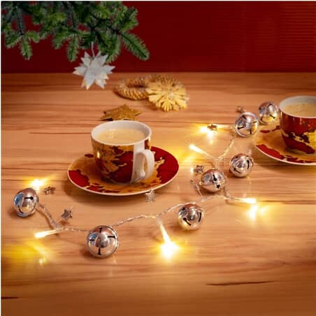 LED light chains "Bells and stars", silver-colored, warm white light