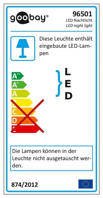 Night light with motion sensor, LED, compactCompact night light with infrared motion detector with LED bulbs with a long life. Automatically switches on when movement is detected and automatically switches off the integrated night light as soon as movement is no longer detected in the detection area (30 sec. Delay). The power supply is via an electrical outlet (Euro) - Plug n Play. Motion detector and dusk sensor are fixed preset.goobay