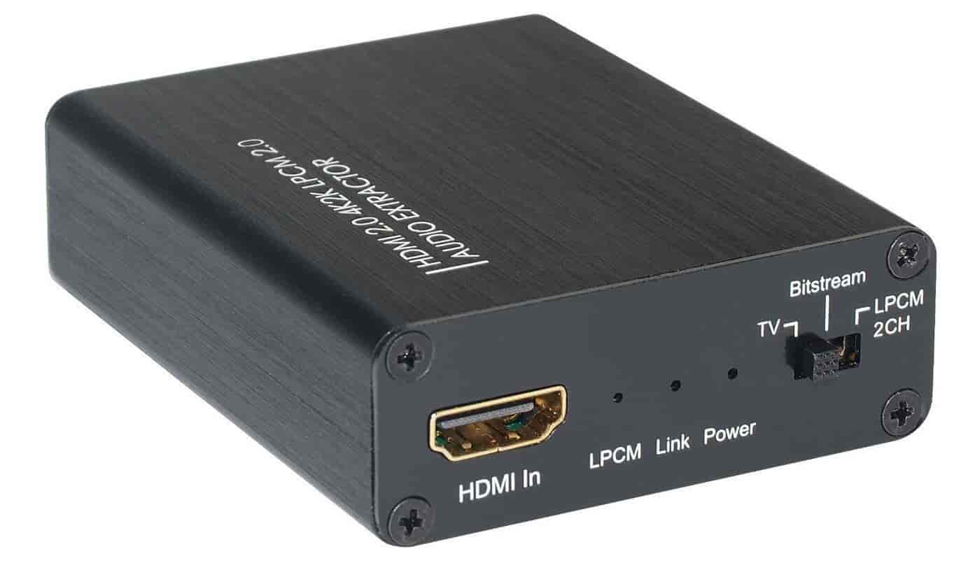 HDMI 18Gbps Audio Extractor - træk lyden ud af HDMIN.A.Digital - Analog converter Sort Med HDMI 18Gbps Audio Extractor kan du udtrække audiosignalet fra en HDMI forbindelse. Smart hvis du i forvejen har et godt Hi-Fi anlæg, men mangler HDMI tilslutningsmulighed. Lydsignalet fra HDMI kilden, f.eks. en IPTV boks, omsættes til digital optisk eller analogt signal som du kan føde din forstærker eller dit Hi-Fi anlæg med. HDMI signalet videreføres til skærm/monitor. En smart løsning når du skal udtrække lydsignal til "ikke-HDMI AV-modtagere" og lydsystemer.