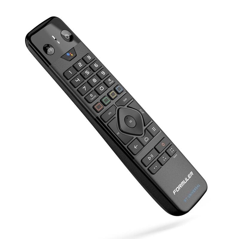 Formuler GTV-BT1 Avanceret Bluetooth fjernbetjening universal-funktion IR+BT+VOICEFormulerFjernbetjening Sort Avanceret Bluetooth stemmefjernbetjening med Universal TV kontrol. Formulers avancerede hybrid Bluetooth Voice Remote-controller er specielt designet til at optimere din TV- og medieoplevelse. Universal infrarød programmerbarhed til TV-styring og softwareprogrammerbare genvejstaster giver dig fleksible kontrolmuligheder. Premium intuitivt design og funktionalitet. GTV-BT1 fjernbetjeningen er meget optimeret til nemt at kontrollere alle nødvendige funktioner på din Formuler-streamingenhed og dit TV. Intuitivt knaplayout og design forbedrer brugeroplevelsen og tillader brug uden at se ned på fjernbetjeningen. GTV-BT1 er ergonomisk udformet og du oplever et naturligt og afbalanceret greb. 