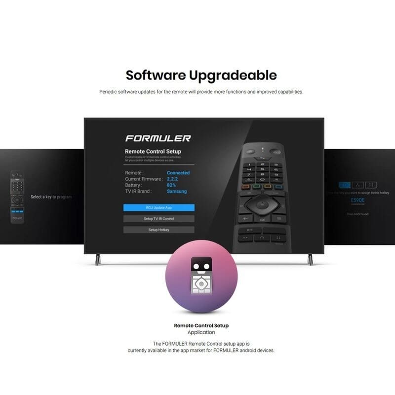 Formuler GTV-BT1 Avanceret Bluetooth fjernbetjening universal-funktion IR+BT+VOICEFormulerFjernbetjening Sort Avanceret Bluetooth stemmefjernbetjening med Universal TV kontrol. Formulers avancerede hybrid Bluetooth Voice Remote-controller er specielt designet til at optimere din TV- og medieoplevelse. Universal infrarød programmerbarhed til TV-styring og softwareprogrammerbare genvejstaster giver dig fleksible kontrolmuligheder. Premium intuitivt design og funktionalitet. GTV-BT1 fjernbetjeningen er meget optimeret til nemt at kontrollere alle nødvendige funktioner på din Formuler-streamingenhed og dit TV. Intuitivt knaplayout og design forbedrer brugeroplevelsen og tillader brug uden at se ned på fjernbetjeningen. GTV-BT1 er ergonomisk udformet og du oplever et naturligt og afbalanceret greb. 