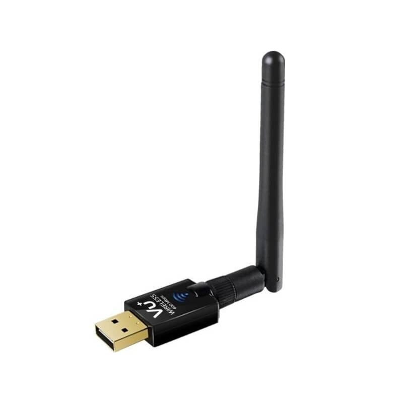 VU + ® Dual Band Wireless USB 2.0 Adapter 600 Mbps including antenna, 2.4 GHz + 5.0 GHzThe WiFi stick makes it possible to establish a stable WiFi connection with data speeds of up to 433 Mbit / s. Long range can be achieved with the help of the included High Gain antenna. The WiFi stick is the perfect solution for your VU + set-top boxes to integrate them wirelessly in the home network or to forward the router / modem's Internet connection to the Vu + receiver.VU+ VU + ® Dual Band Wireless USB 2.0 Adapter 600 Mbps including antenna, 2.4 GHz + 5.0 GHzThe WiFi stick makes it possible to establish a stable WiFi connection with data speeds of up to 433 Mbit / s. Long range can be achieved with the help of the included High Gain antenna. The WiFi stick is the perfect solution for your VU + set-top boxes to integrate them wirelessly in the home network or to forward the router / modem's Internet connection to the Vu + receiver.VU+