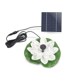 Solar fountain White water lilyCreate a comfortable and beautiful atmosphere in your garden pond, your garden pool or in the whiskey barrel with this solar fountain. The fountain is powered by the sun's rays using the included solar panel. No mains voltage or batteries are required. 8 different nozzles for the fountain are included, so you can easily find your favorite fountain. The nozzles can produce a large wide fountain, a narrow jet or a small soothing low fountain with rippling overflow. Many options. Create atmosphere and coziness in the garden.N.A.
